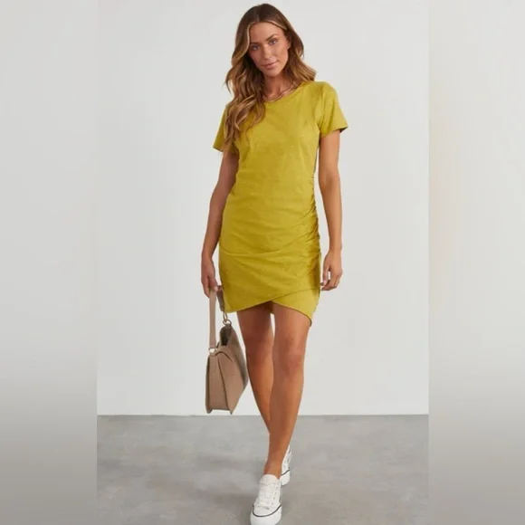 Vici | Dresses | Jessi Ruched Tshirt Mini Dress In Lime | Poshmark